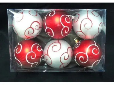 Red and White Ball Ornament with Swirl Design Free 3D model