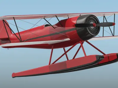 Sea Plane Biplane With Advertising Banner 02 3D model