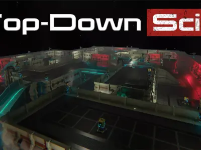 Top-Down Scifi modular Environment Low-poly 3D model