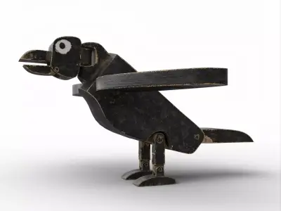 Wooden Toy Raven Low-poly 3D model