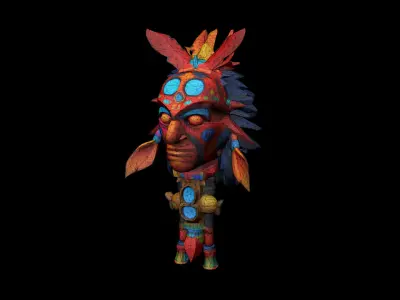 Low Poly Stylized Aztec Totem Mask 2 AI Low-poly 3D model