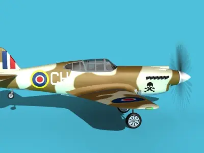 Curtiss P-40B Tomahawk V05 RAF 3D model