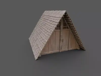 Enterable medieval pit house Low-poly 3D model