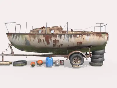 Old Sailboat And Trailer 3D model