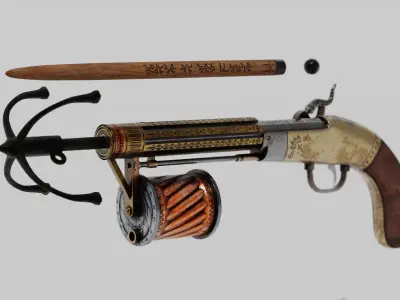 OB 00 03 vampire hunter auxiliary pistol with grappling hook Low-poly 3D model