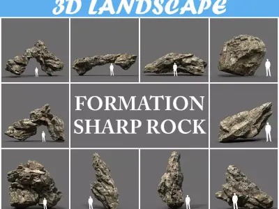 Low poly Sharp Rock FormationPack 191226 Low-poly 3D model