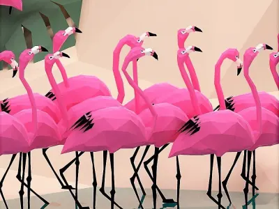 Flamingos flamingo in low polygon style Low-poly 3D model