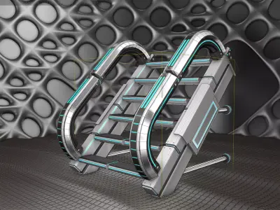 Sci-Fi Stairs - 9 - Silver Blue Neon Light Version Low-poly 3D model