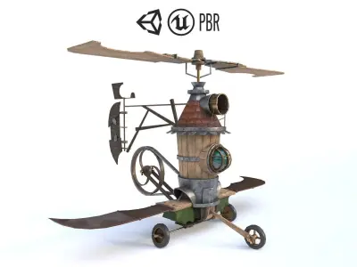 Airship wooden flying machine Low-poly 3D model