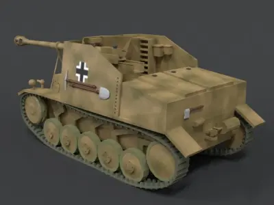 Low Poly Cartoon SdKFz 131 Marder II Tank Low-poly 3D model