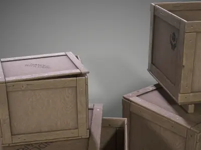 Plywood crates with cover lids - 3D VR AR game ready Low-poly 3D model