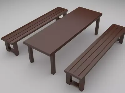 Table Set with Bench 3D Model Free low-poly 3D model