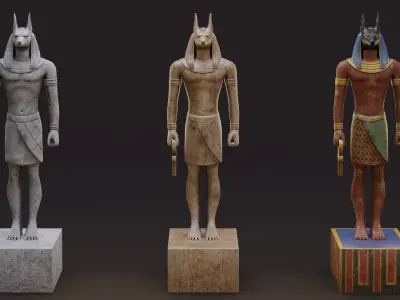 Anubis Game-Ready Model two statues of egyptian gods Low-poly 3D model