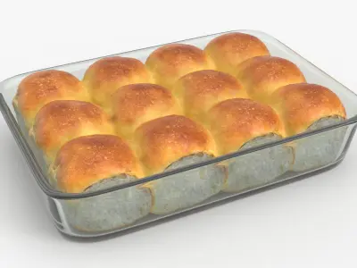 Soft Dinner Rolls in Glass Baking Dish 3D model