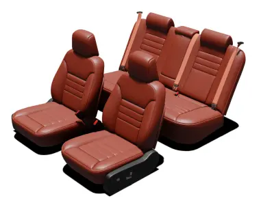 Universal Regular Car Seat Set Red Leather Low-poly 3D model