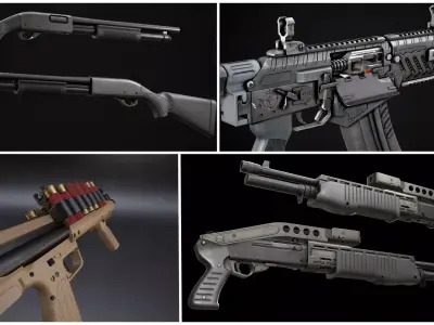 Modern AAA Shotgun Pack Game Ready PBR Low-poly 3D model