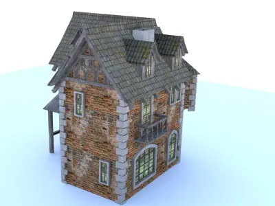 Medieval city corner house Low-poly 3D model