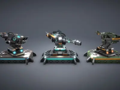 Tower Defence Sci-Fi Turrets Pack Low-poly 3D model