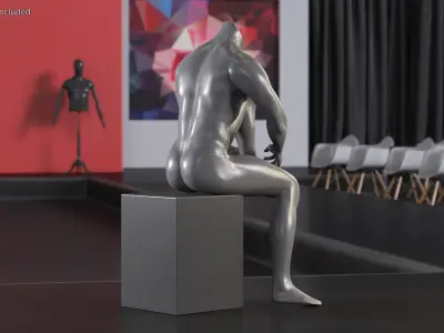 Sitting Sports Mannequin Male Black 3D model