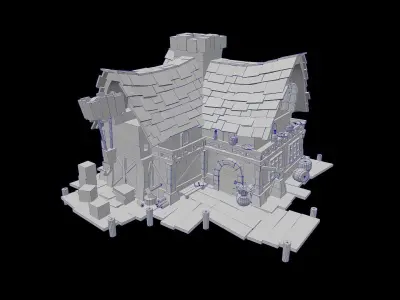 Seaport cartoon Low-poly 3D model