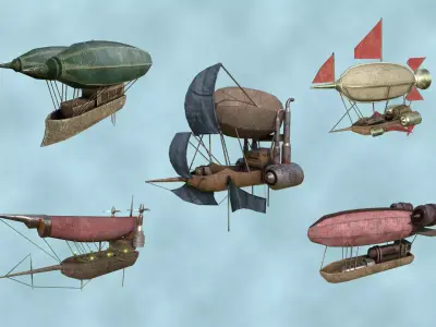 05 Steampunk Airship - Sci-Fi Aircraft Asset 3D Model Collection