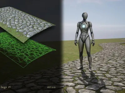 Country roads 01 - Dynamic medieval roads set Low-poly 3D model