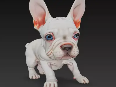 French Bulldog Puppy Dog Realistic 3D Model - Low Poly Realistic Low-poly 3D model