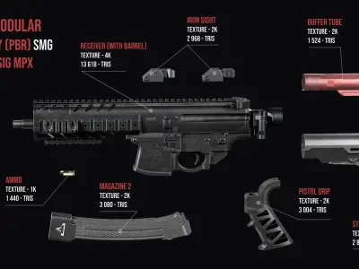 Modular custom SMG Sig Sauer MPX Low-poly 3D model