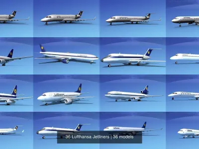 36 Lufthansa Jetliners 3D Model Collection