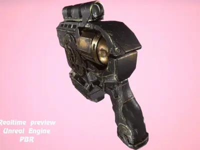 Steampunk gun revolver animated realtime UE4 Unity rigged PBR Low-poly 3D model