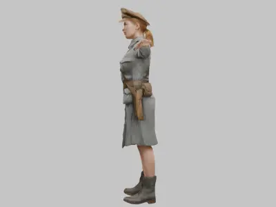 WWII Soldier Woman Low-poly 3D model