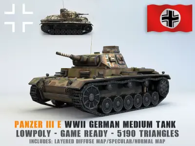 Low Poly Panzer III E medium tank Low-poly 3D model