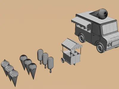 Low poly ice creams cars and trucks Summer assets pack part II Low-poly 3D model