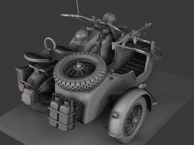 ww2 R75 Motorcycle HighPoly Model with mg42 3D model