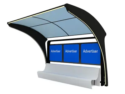 Public Transport Waiting Shelter with Bench and Ad Panel 3D model
