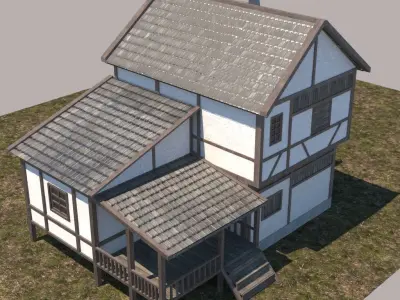 Low polygon medieval house for games and virtual reality Low-poly 3D model