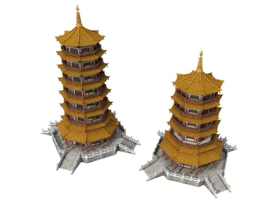 Chinese palace architecture Low-poly 3D model