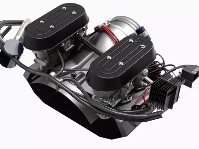 Flat Six Air Cooled Engine Low-poly 3D model