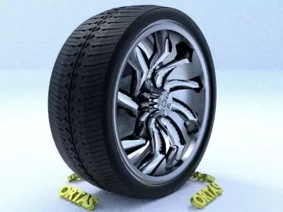 ORTAS CAR RIM 55 GAME READY RIM TIRE AND DISC 3D model