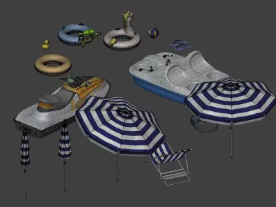 Summer Pack - Umbrella Chair Jet-ski Pedal Boat Water gun Ball 3D model