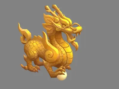 Cartoon Golden Dragon Sculpture - Dragon Ball Low-poly 3D model