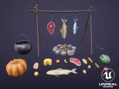 Stylized Medieval Foods Low-poly 3D model