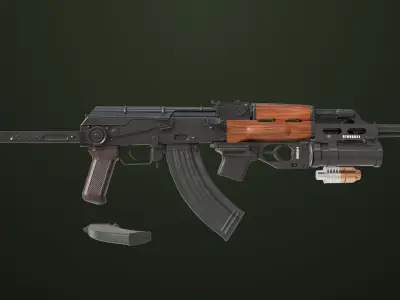 AKMS Light Machine Gun 10 Wood All PBR Unity UE Textures Low-poly 3D model