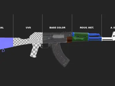 AKM machine gun  Low-poly 3D model