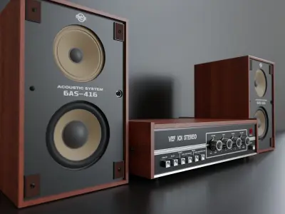 Latvian Vintage Amplifier with Speakers 3D model