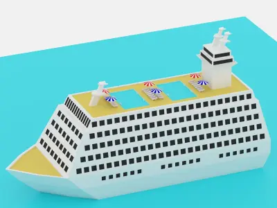 Lowpoly Cartoon Cruise Ship Low-poly 3D model
