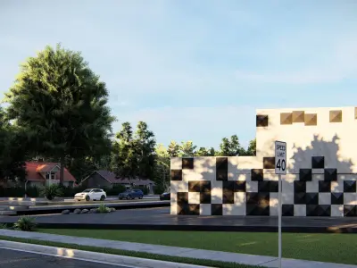 Modern Commercial Complex 3D Model with Geometric Facade Design 3D model