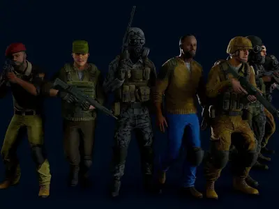 Modular military character Low-poly 3D model