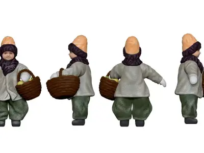 001342 big kid in big gray sweater with a back of apples 3D model