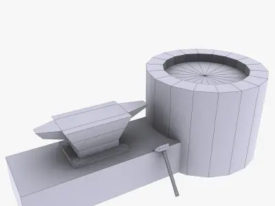 Blacksmith fire pit with hammer and iron Low-poly 3D model